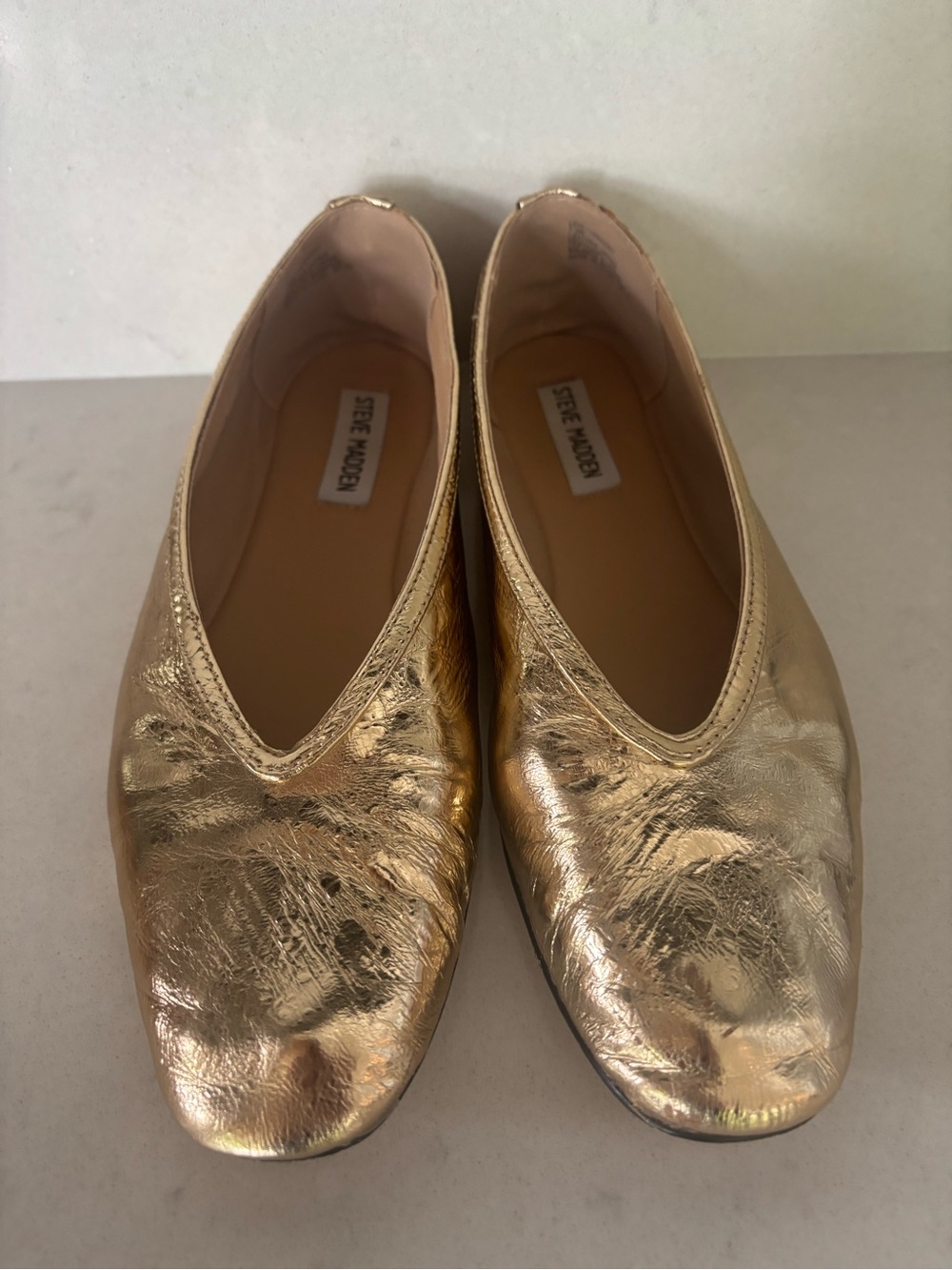 Steve Madden Metallic Gold V‑Cut Ballet Flats